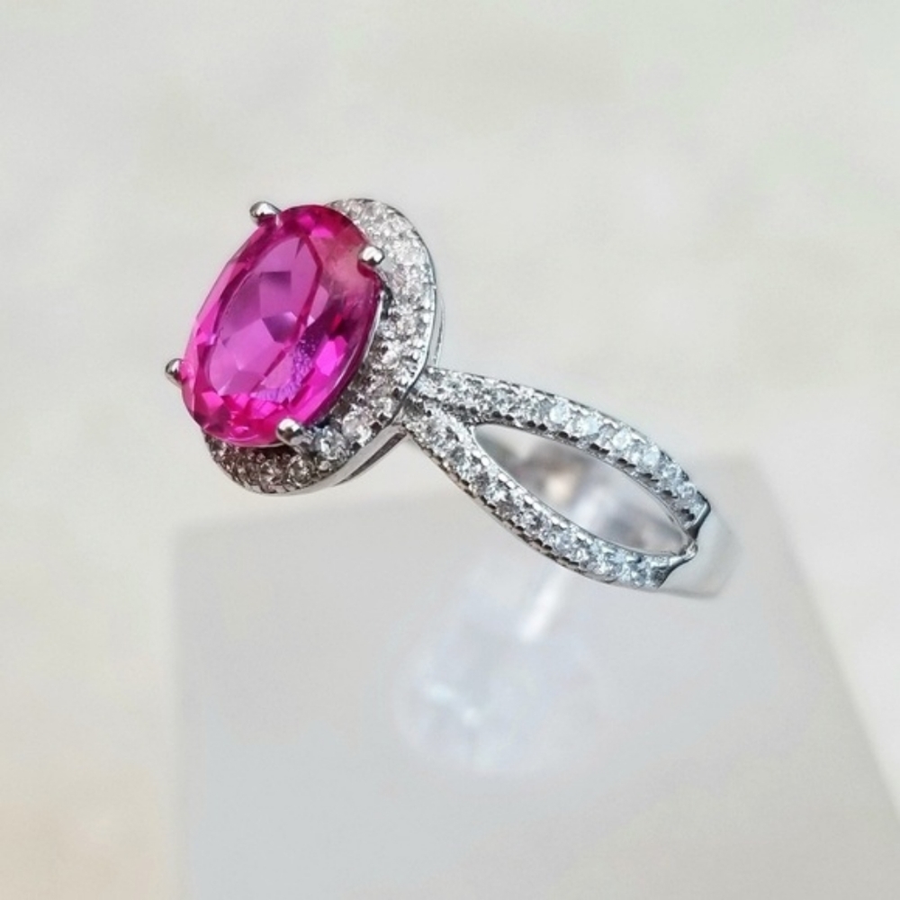 1.75ct Lab Created Pink Sapphire Ring - Picture 2 of 8
